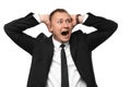Businessman having panic attack on white background Royalty Free Stock Photo