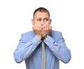 Businessman having panic attack on white background Royalty Free Stock Photo