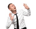 Businessman having panic attack on white background Royalty Free Stock Photo