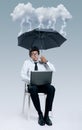 Businessman having problems with cloud computing technology Royalty Free Stock Photo