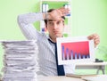 Businessman having problems with paperwork and workload Royalty Free Stock Photo