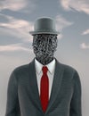Businessman with the head made of tangled threads and a hat on top