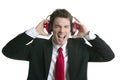 Businessman headphones noise expression gesture