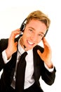 Businessman with headset and microphone