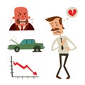 Businessman heart risk man heart attack stress infarct vector illustration smoking drinking alcohol harmful depression