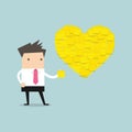 Businessman with Heart shape yellow sticky notes. vector