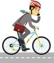 Businessman in helmet riding a bike isolated on