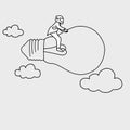 Businessman with helmet riding on flying lamp vector illustratio
