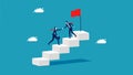 businessman help employees climb stairs. Help support success. business people help fellow employees climb stairs.