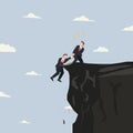 Businessman helping another businessman on the cliff. Help each other in business concept illustration Royalty Free Stock Photo