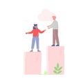 Businessman Helping his Female Collegue to Climb up on Column of Columns, Moving up Motivation Business Concept Cartoon