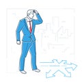 Businessman hesitating - line design style isolated illustration