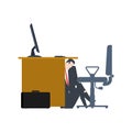 Businessman is hiding under table. manager is lurk from boss. Vector illustration Royalty Free Stock Photo