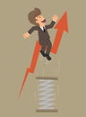 Businessman high jump with a spring, arrow higher