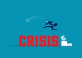 Businessman high-jumps over crisis . Business and competitions. Personal growth. Overcome difficulties. vector