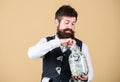 Businessman with his dollar savings. Richness and wellbeing. Security and money savings. Banking concept. Man bearded Royalty Free Stock Photo