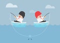 Businessman and his rival having trouble with fishing rod