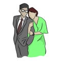 Businessman and his wife vector illustration sketch doodle hand drawn with black lines isolated on white background Royalty Free Stock Photo
