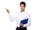 Businessman hodl with clipboard and finger point up Royalty Free Stock Photo