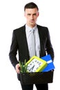 Businessman hold box with personal belongings Royalty Free Stock Photo