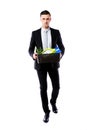 Businessman hold box with personal belongings Royalty Free Stock Photo