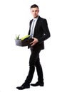 Businessman hold box with personal belongings Royalty Free Stock Photo