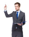 Businessman hold clipboard and pen write on air Royalty Free Stock Photo