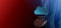 Businessman hold cloud icon.Cloud computing concept - connect smart phone to cloud. computing network information technologist Royalty Free Stock Photo