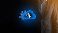 Businessman hold cloud icon.Cloud computing concept - connect smart phone to cloud. computing network information technologist Royalty Free Stock Photo