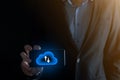 Businessman hold cloud icon.Cloud computing concept - connect smart phone to cloud. computing network information technologist Royalty Free Stock Photo