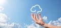 Businessman hold cloud icon.Cloud computing concept - connect smart phone to cloud. computing network information technologist Royalty Free Stock Photo
