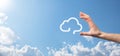 Businessman hold cloud icon.Cloud computing concept - connect smart phone to cloud. computing network information technologist Royalty Free Stock Photo