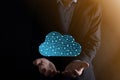 Businessman hold cloud icon.Cloud computing concept - connect smart phone to cloud. computing network information technologist Royalty Free Stock Photo