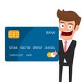 Businessman hold credit card in hand. Hand showing thumb up sign. Royalty Free Stock Photo