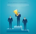 Businessman hold the gold trophy successful winner. business concept vector illustration Royalty Free Stock Photo