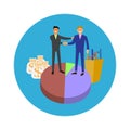 Businessman hold hands together on the pie chart