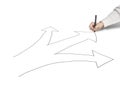 Businessman hold pen drawing 3 ways with arrow for direction