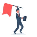 Businessman hold red flag. Goal achievement