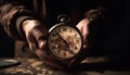 Businessman holding antique clock, counting down to midnight deadline generated by AI