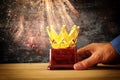 Businessman holding award trophy for show victory or winning first place Royalty Free Stock Photo