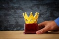 Businessman holding award trophy for show victory or winning first place Royalty Free Stock Photo