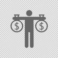 Businessman holding bag of money. Dollar vector icon. Business success simple isolated vector icon logo Royalty Free Stock Photo