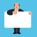 Businessman holding banner blank. boss and white blank. manager