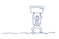 Businessman holding basin water balance concept man silhouette hard working process horizontal sketch doodle