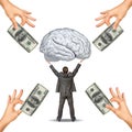 Businessman holding big brain