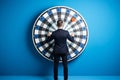 businessman holding a big dart board, dart target, Generated AI Royalty Free Stock Photo