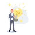 Businessman Holding Big Light Bulb . got a big idea to present concept. Vector illustration Royalty Free Stock Photo