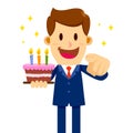 Businessman Holding Birthday cake