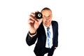 Businessman holding black billiard ball Royalty Free Stock Photo