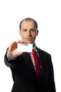 Businessman holding a blank business card Royalty Free Stock Photo